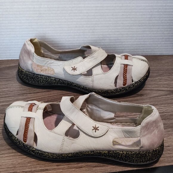 Rieker Comfort closed toe flat sandals leather cream women's size EU 40 US 9 - Picture 1 of 8